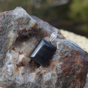 Black Obsidian Pendant, Handmade Crystal Necklace, Chakra Jewelry, Minimalist